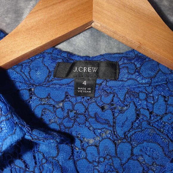 J.Crew Women's 4 Blue Lacy Floral Artsy Abstract Button-Down Long-sleeved Shirt - Picture 7 of 9